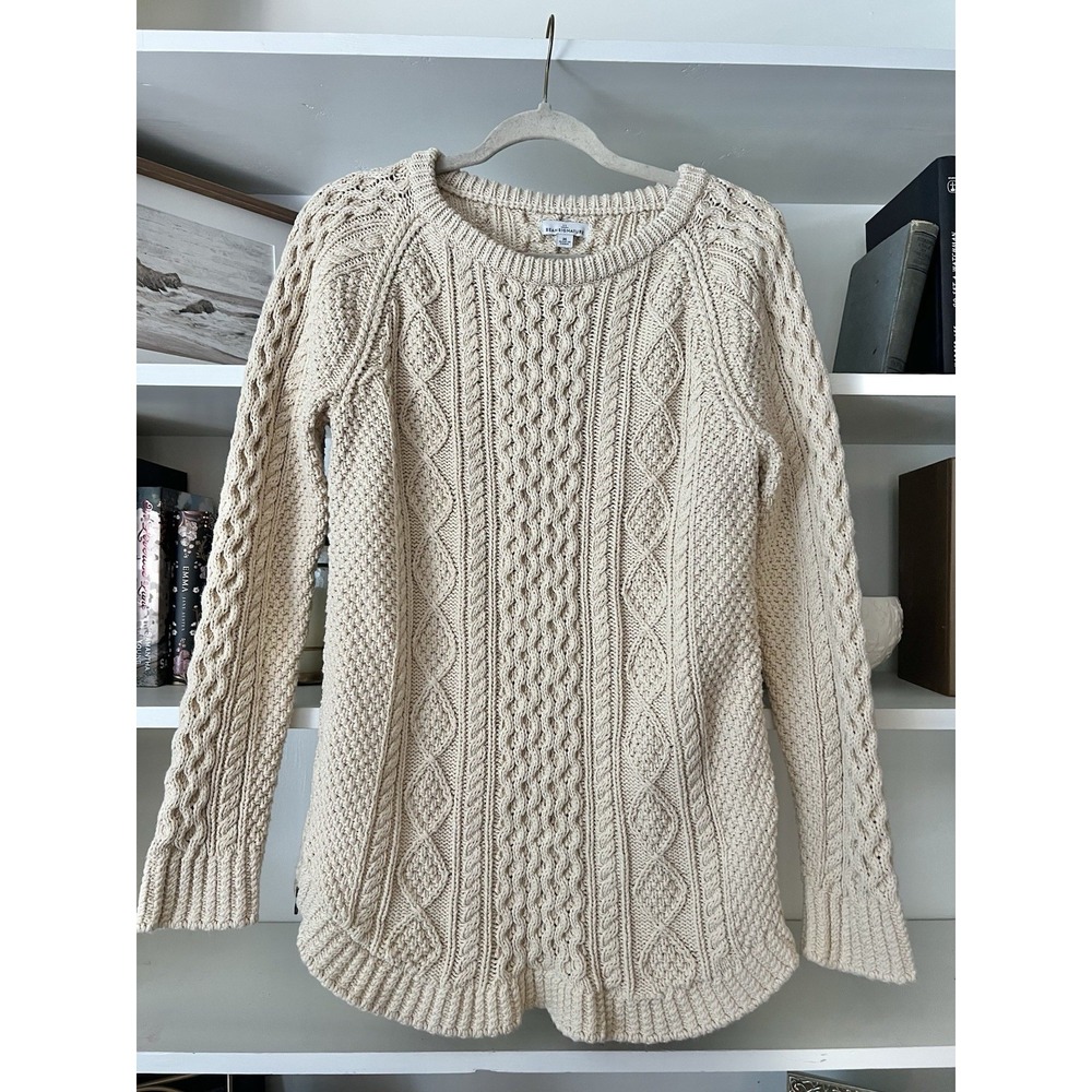 L.L. Bean Signature $129 Cream Cable Knit Fisherman Tunic Sweater